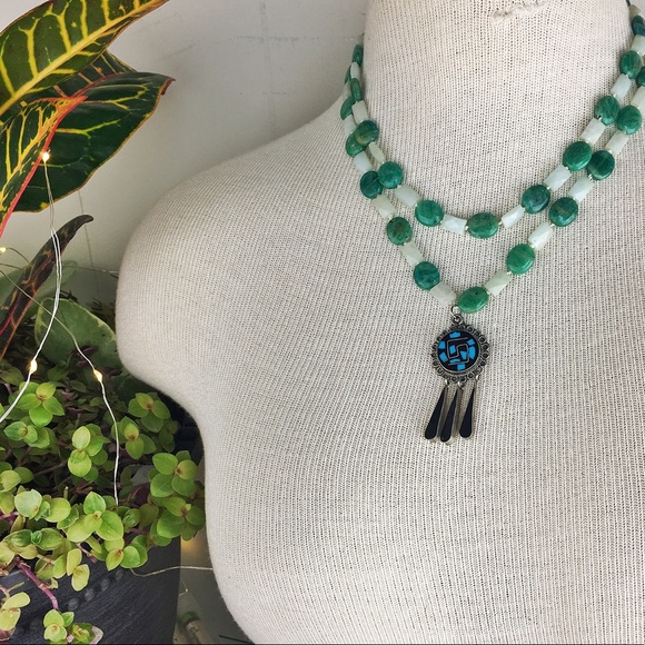 Vintage Jewelry - Vintage Alpaca Mexico & Stone Necklace